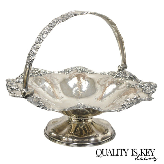 James Dixon & Sons Silver Plated Grapevine Repousse Scalloped Basket Bowl