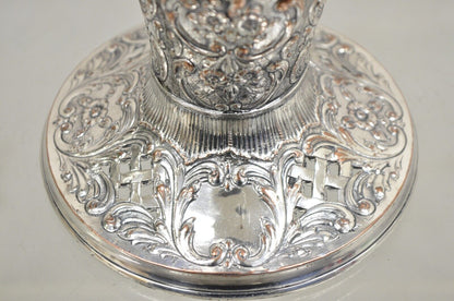 Antique English Victorian Repousse Silver Plated Cherub Vase Brides Basket