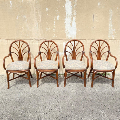 Vintage Bentwood Rattan Hollywood Regency Fan Back Dining Chairs - Set of 4