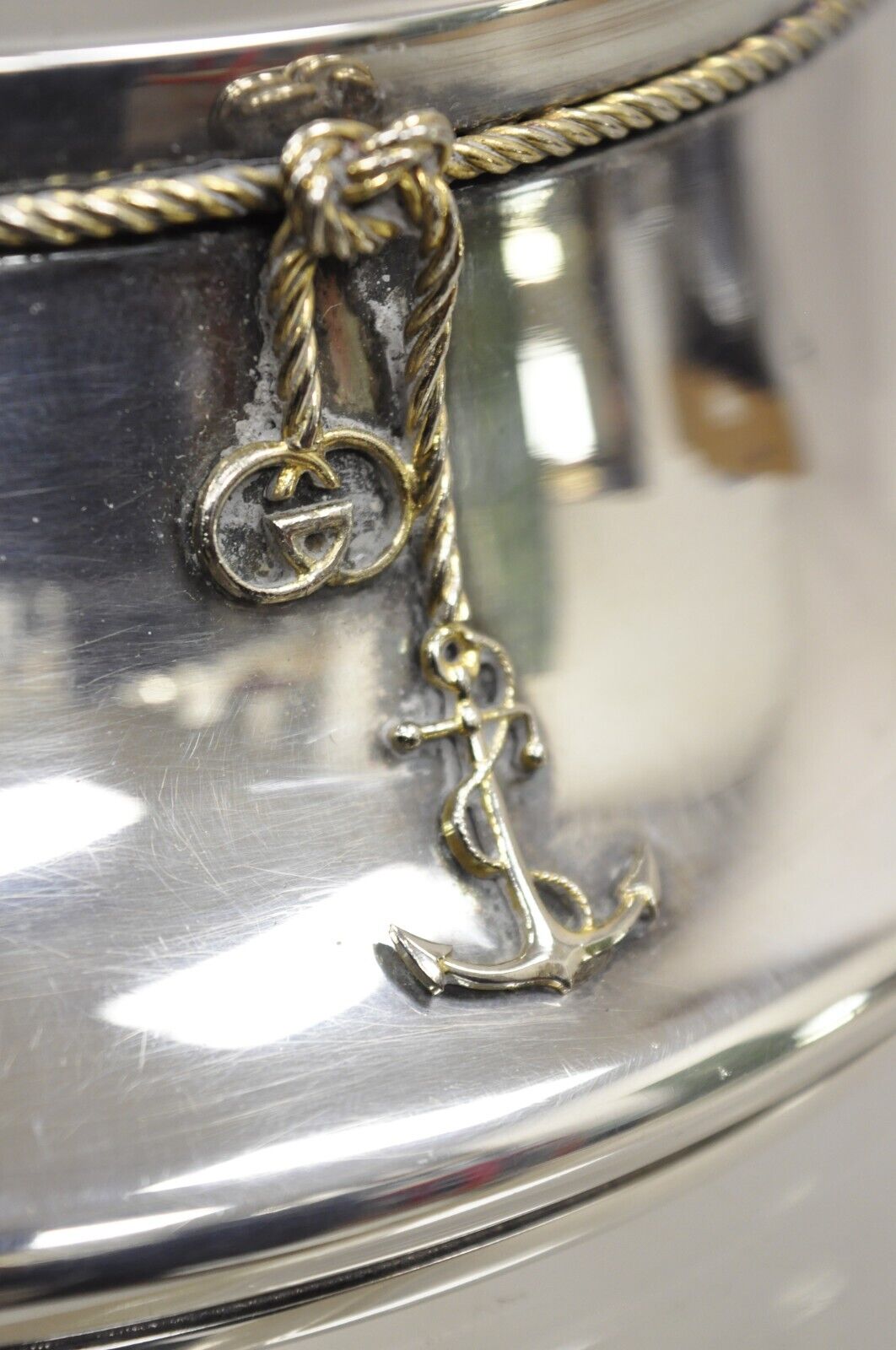 Vintage Gucci Nautical Ship Anchor Modern Silver Plated Champagne Bottle Coaster