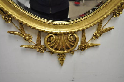 Friedman Brothers Large Oval Adams Style Gold Gilt Wood Wall Mirror