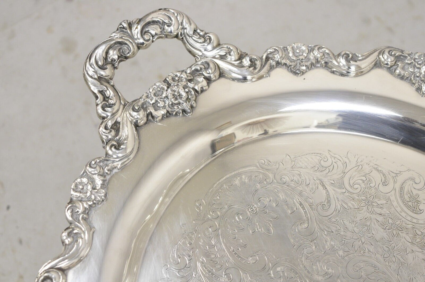 EPCA Poole Silver Co 400 Lancaster Rose Large Silver Plated Serving Platter Tray