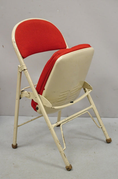 Vintage American Seating Metal Frame Red Upholstered Folding Chairs - Set of 4