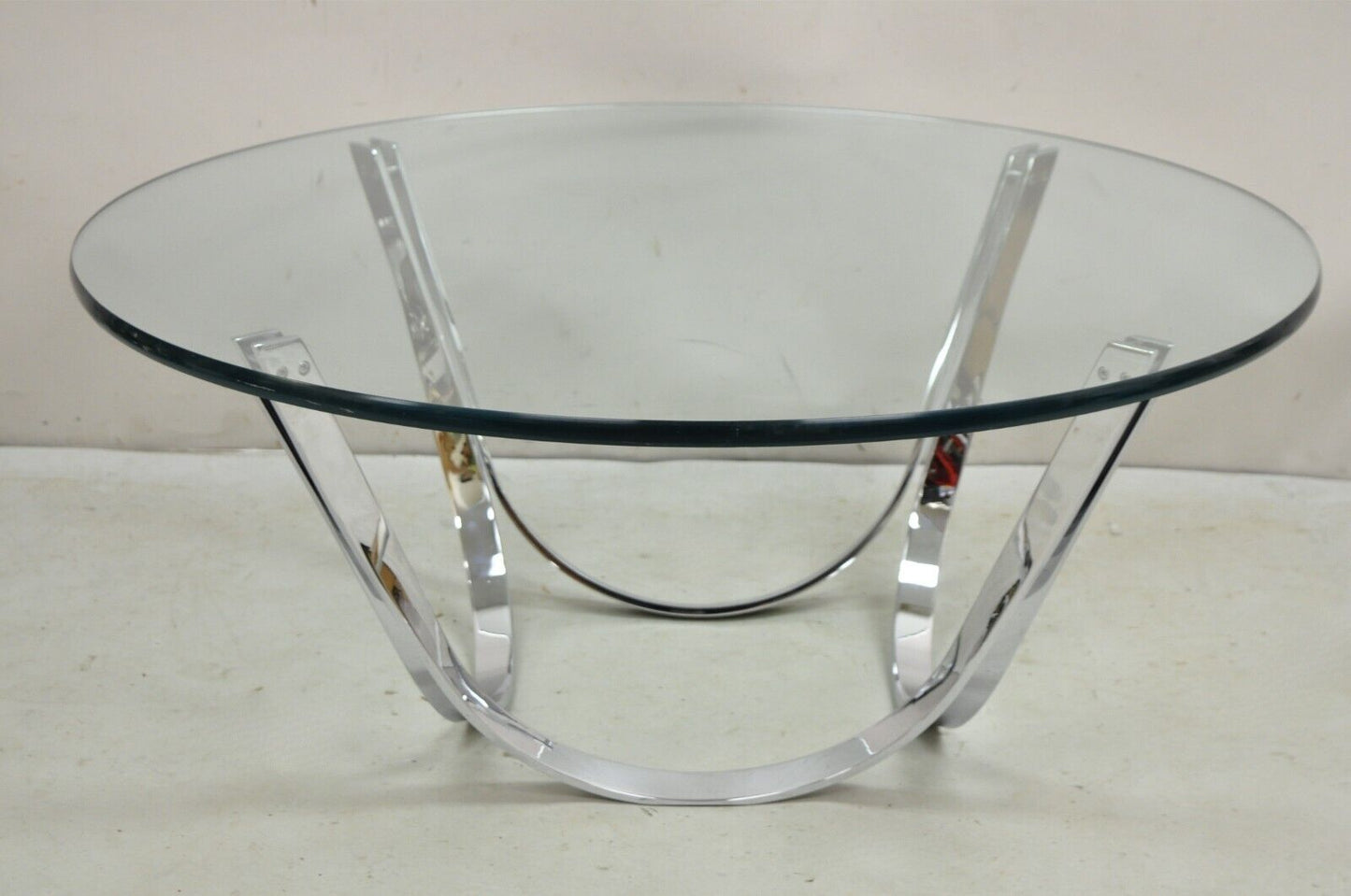 Tri-Mark Roger Sprunger Style Chrome & Glass Mid Century Modern Coffee Table