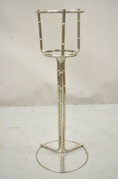 Vintage Hollywood Regency Chrome Faux Bamboo Champagne Bucket Ice Chiller Stand