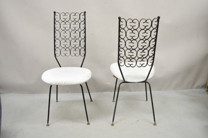 Vintage Salterini Umanoff Style Iron Scroll Dining Side Chairs - a Pair