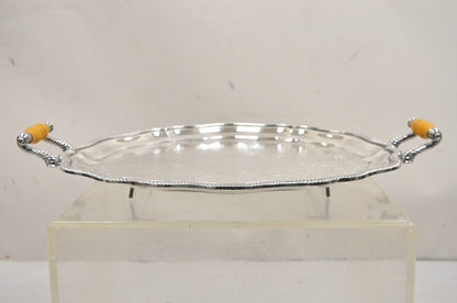 Vintage Victorian Style Silver Plated Celluloid Twin Handle Raised Serving Tray