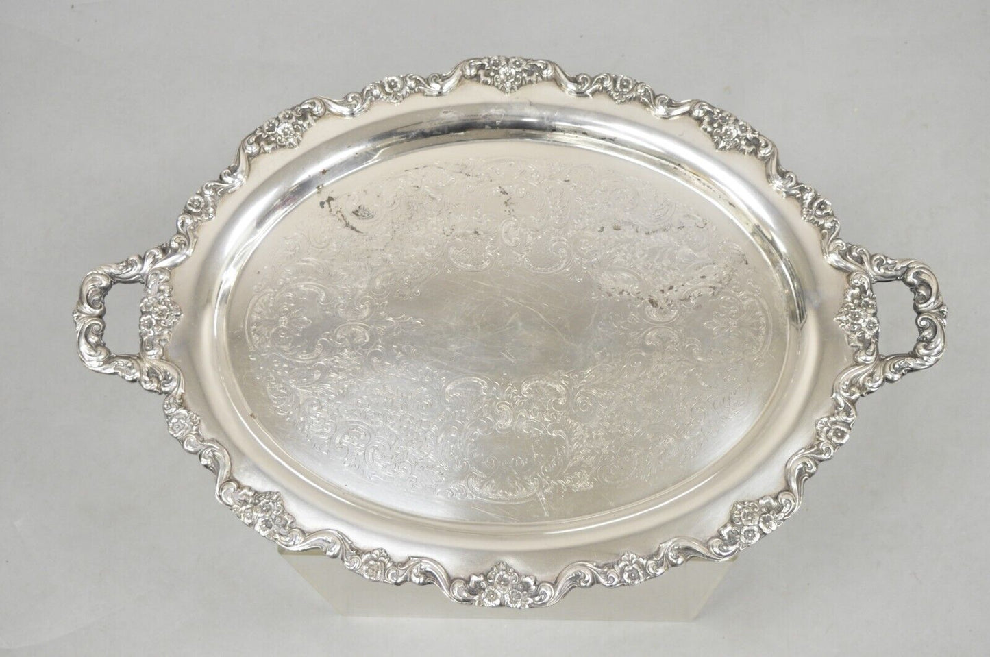 EPCA Poole Silver Co 400 Lancaster Rose Large Silver Plated Serving Platter Tray