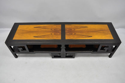 Michael Taylor for Baker Chinoiserie Rosewood Greek Key Black Coffee Table