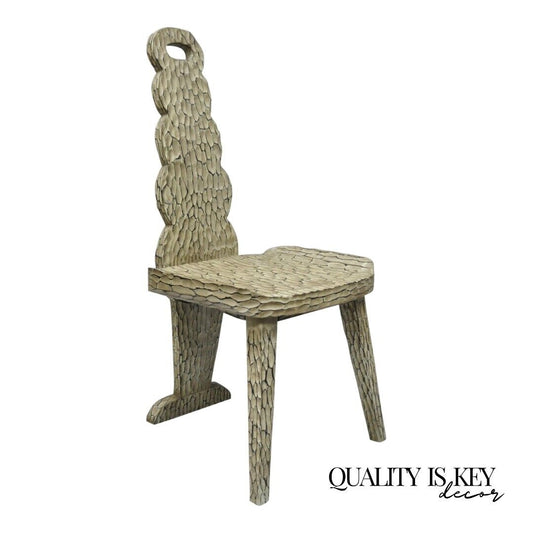 Uttermost Sahar Rustic High Back Carved Chipped Wood Accent Side Chair