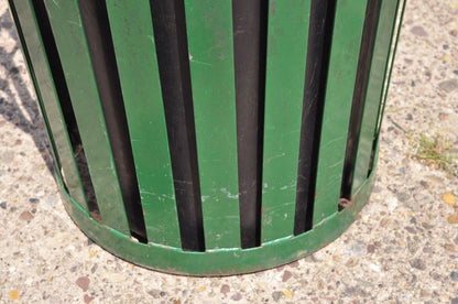 Outdoor Slatted Steel Metal Green Park Trash Can & Liner - 24 Gallon