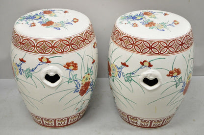 Vintage Porcelain Ceramic Chinoiseries Oriental Red Blue Garden Seat - a Pair