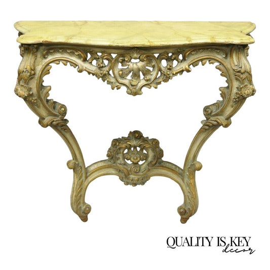 Antique Italian Rococo Carved Giltwood Wall Mount Console Hall Table