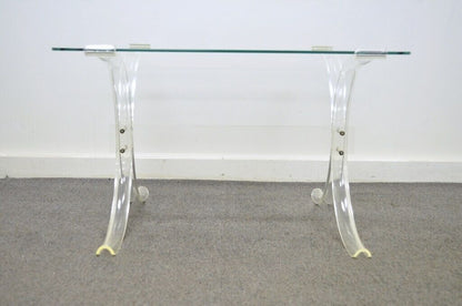 Vintage Mid Century Modern Glass Top Lucite X Form Butterfly Side End Table