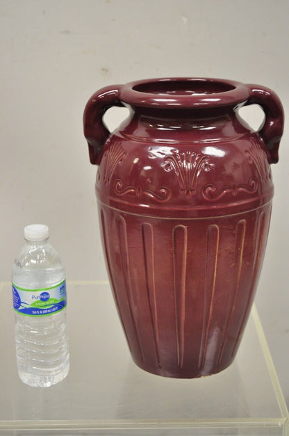 Antique R.R.P. Co Roseville Ohio Stoneware Twin Handle 14" Red Jug Pot