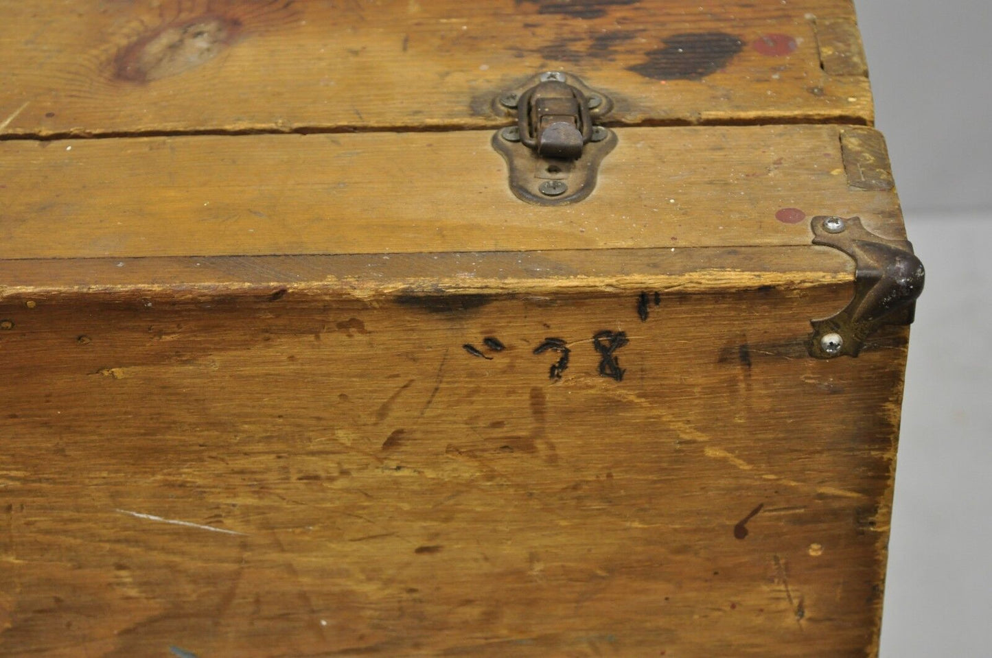 Antique Wooden Tool Chest Storage Box Carved Initials Signed "T.J.B. "78"