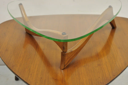 Vintage Mid Century Modern Sculpted Walnut Kagan Style Floating Glass Side Table