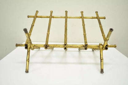 Vtg Italian Hollywood Regency Gold Gilt Faux Bamboo Tole Magazine Rack Holder