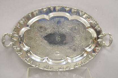 English Victorian Regency Silver Plate Oval Grapevine Platter Tray with Monogram