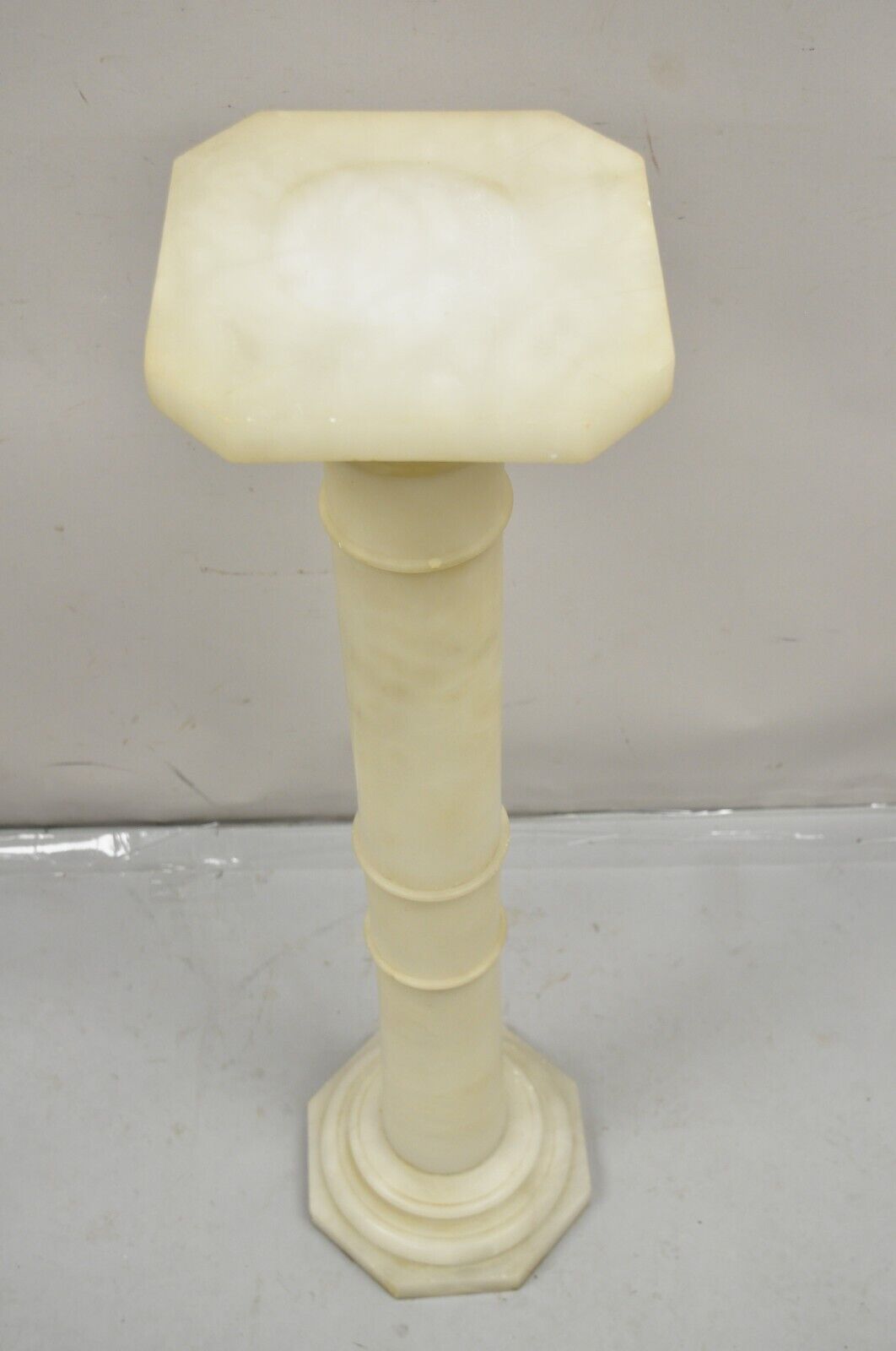 Antique Alabaster Marble Empire Style Carved Column Pedestal Plant Stand