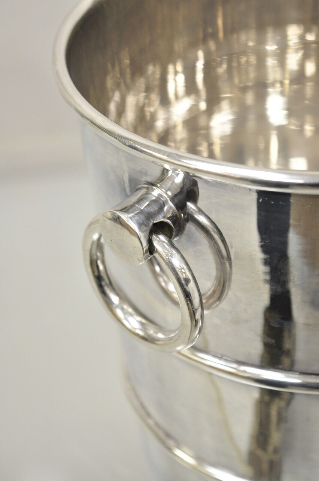 Vintage Hollywood Regency Silver Plated Champagne Chiller Ice Bucket Ring Handle