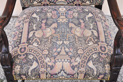 Antique Italian Renaissance Baroque Tapestry Throne Lounge Arm Chair