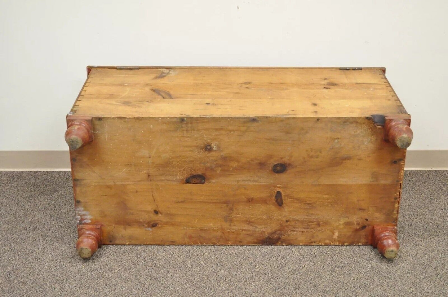 Antique Rustic Primitive Pennsylvania Dovetailed Red Painted Blanket Chest Trunk