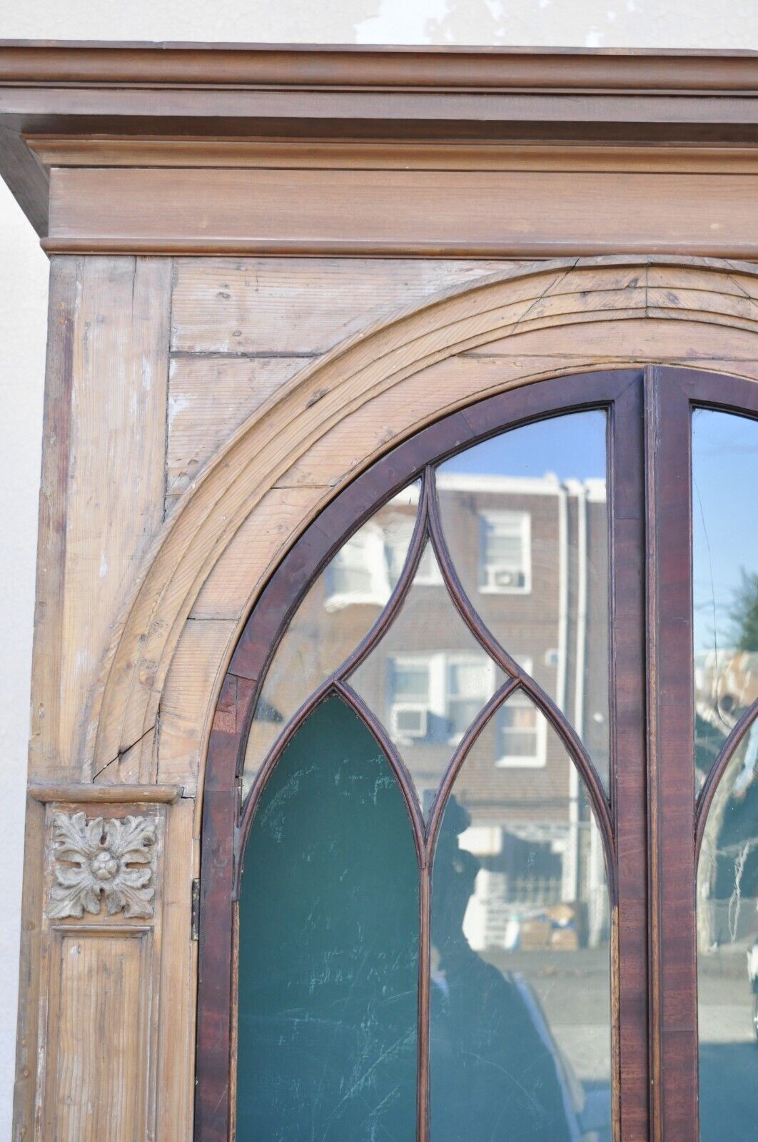 Antique Italian Renaissance 109" Tall Carved Wood Gothic Cupboard Hutch Cabinet