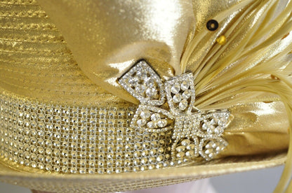 Vintage Whittall & Shon Metallic Gold Rhinestones 3 Tier Church Derby Crown Hat