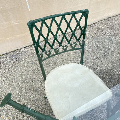 Vintage Hollywood Regency Faux Bamboo Lattice Metal Green Dining Set - 5 Pc Set