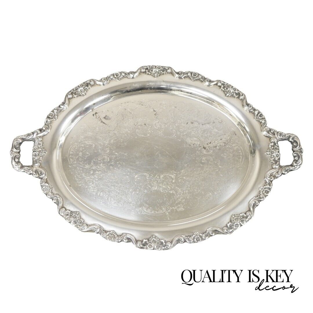 EPCA Poole Silver Co 400 Lancaster Rose Large Silver Plated Serving Platter Tray