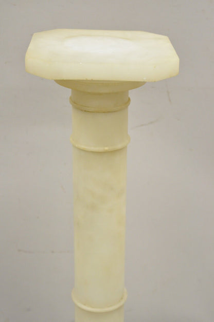 Antique Alabaster Marble Empire Style Carved Column Pedestal Plant Stand