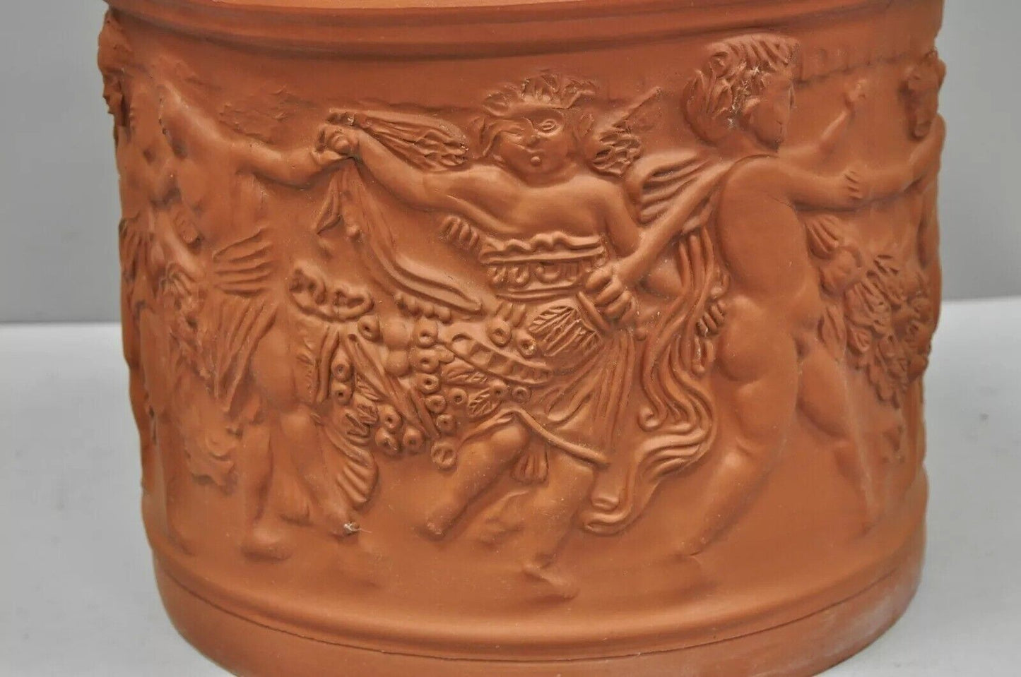 Large Italian Bitossi Red Terracotta Cherub Putti Garden Planter Flower Pot