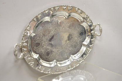 English Victorian Regency Silver Plate Oval Grapevine Platter Tray with Monogram