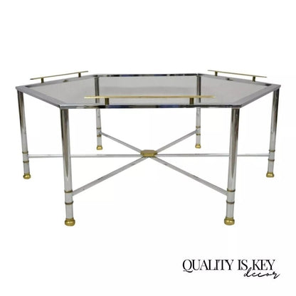 Italian Directoire Maison Jansen Style Steel and Brass Hexagonal Coffee Table