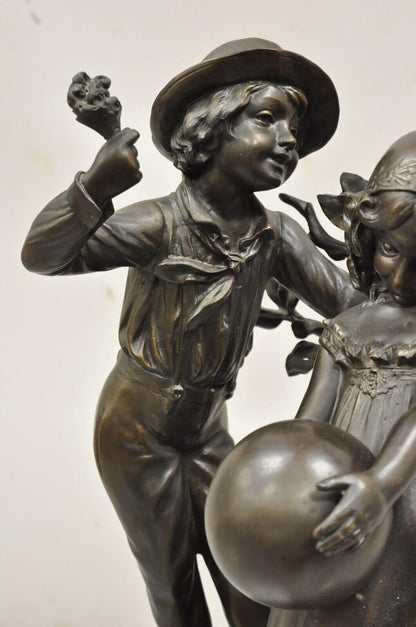 "Enjoue" after Auguste Moreau Bronze Boy and Girl Statue Sculpture