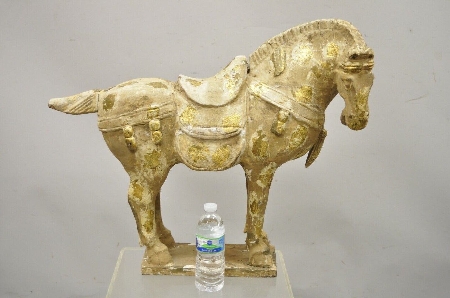 Chinese Polychrome Wooden Carved Wood 28" Tang Horse Sculpture Statue Figure