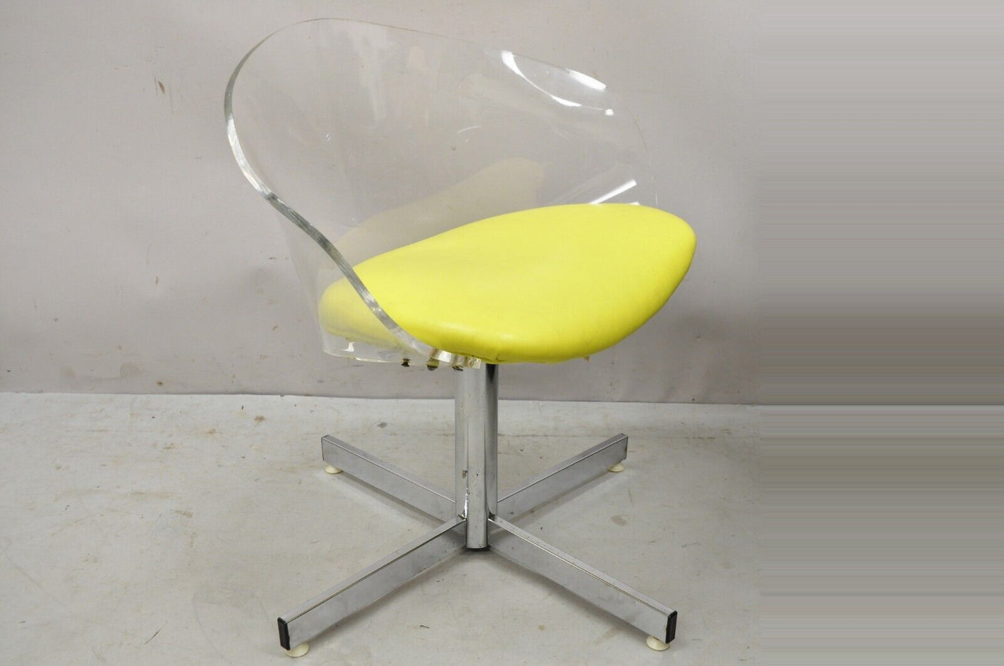 Vtg Jansko Clear Sculpted Lucite Mid Century Modern Yellow Vinyl Swivel Chair