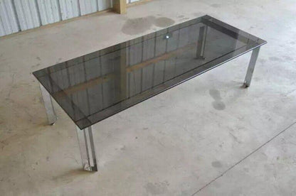 Mid Century Modern Chrome and Smoked Glass Coffee Table after Milo Baughman