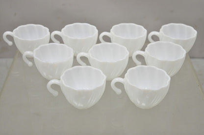 Hazel Atlas White Apline Swirl Punch Bowl Set 9 Hook Handle Cups - 10 pcs