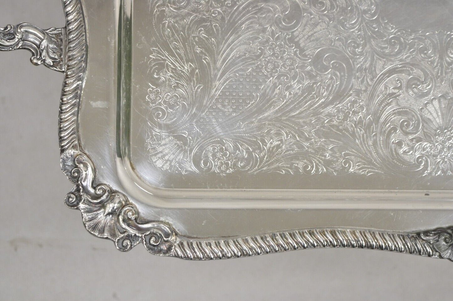 Vintage Sheffield Victorian Ornate Silver Plated Serving Platter Tray