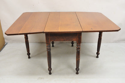 Antique American Colonial Cherry Wood Gateleg Drop Leaf Farmhouse Dining Table