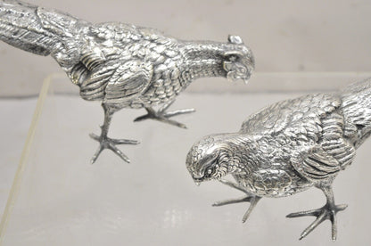 Vintage Hollywood Regency Spain Silver Plated Pheasant Bird Figures - a Pair