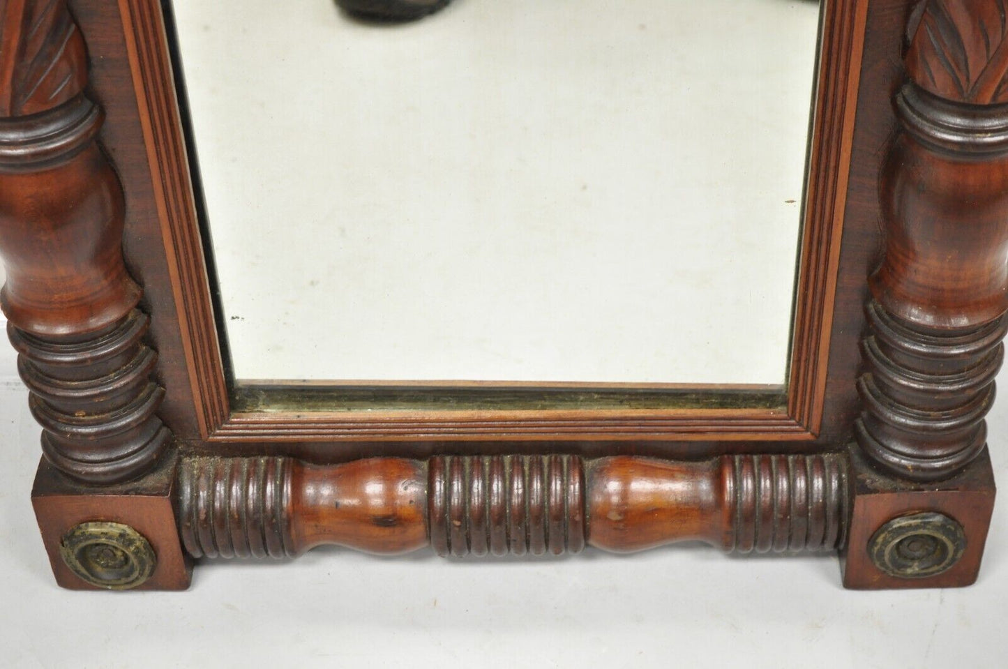 Antique American Empire Walnut Leaf Carved Pier Wall Console Mirror