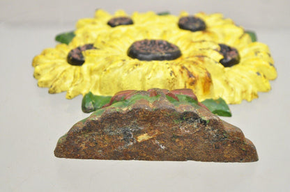 Antique Victorian Cast Iron Figural Yellow Sunflower Bouquet Painted Door Stop