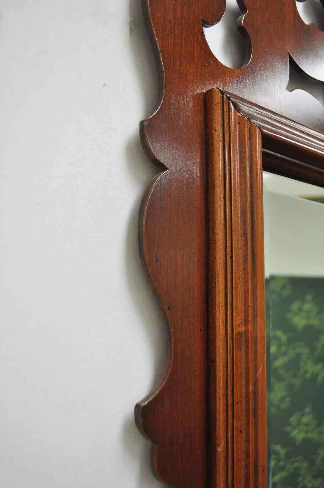 Vintage Chippendale Style Mahogany Fretwork Beveled Glass Wall Mirror