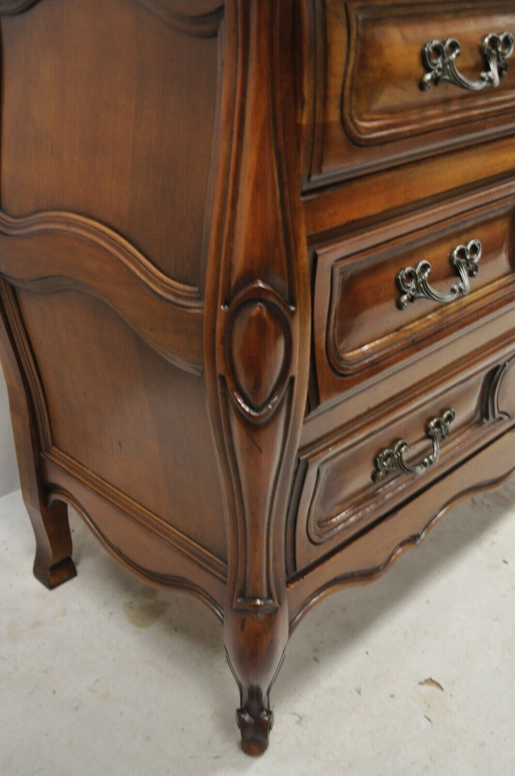 French Provincial Louis XV Country Sienna Cherry Bombe Commode Chest Dresser