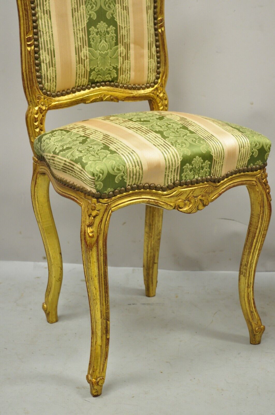 Vintage French Louis XV Style Gold Giltwood Carved Boudoir Side Chairs - a Pair