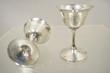 Vintage EGW & S Hammered Silver Plate Wine Goblets Cups - Set of 6