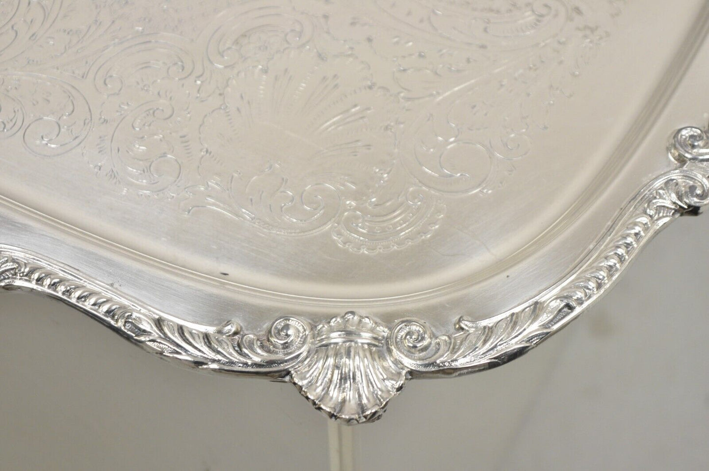 Vintage BSC Victorian Style Silver Plated Floral Etched Serving Platter Tray